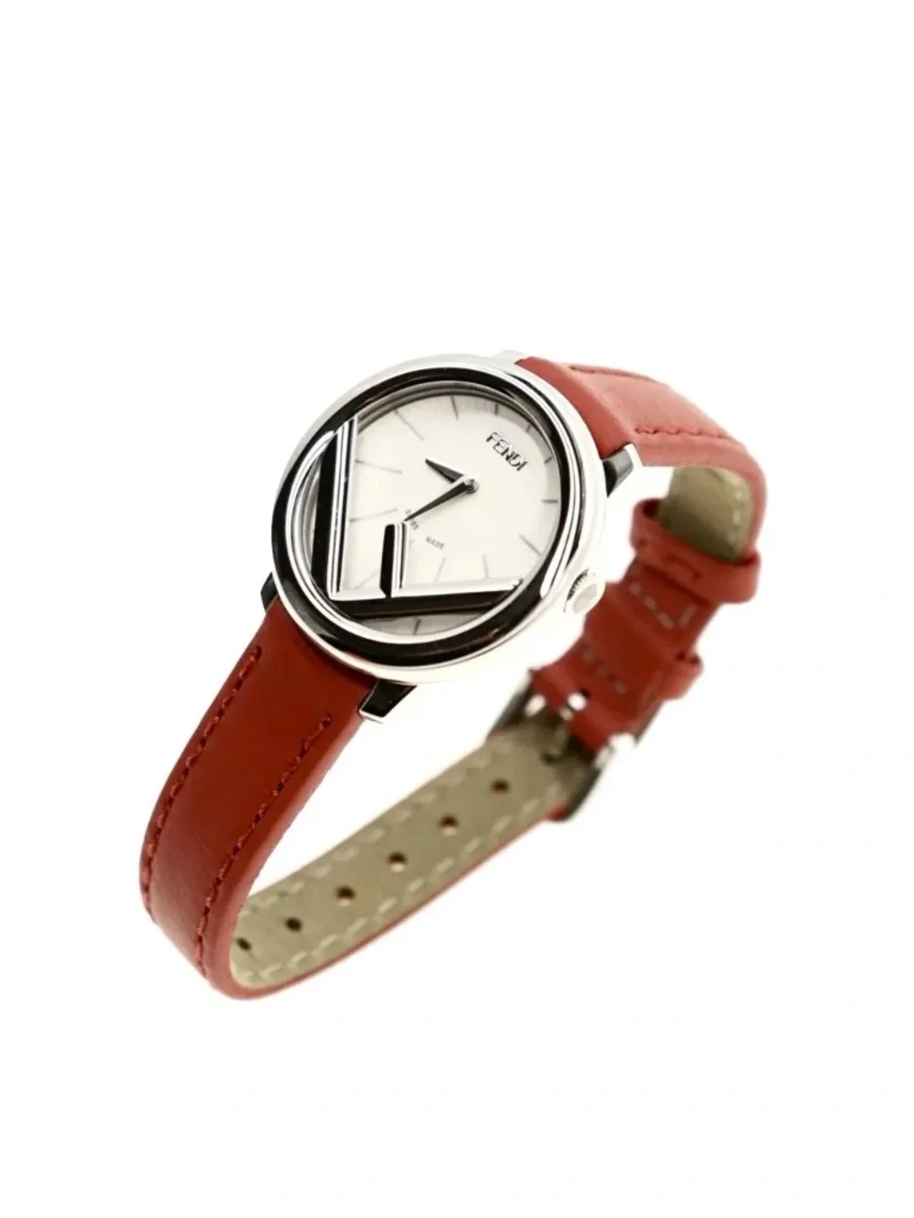 Fendi Watch Run Away 28mm Steel Case White Dial Red Band FOW545 New
